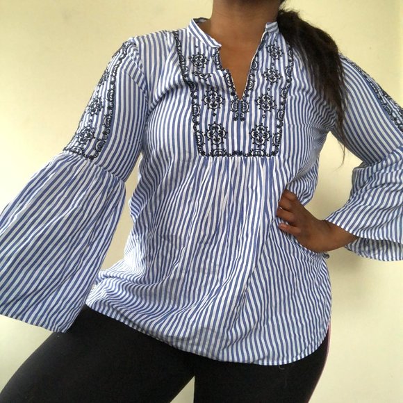 LOFT Tops - LOFT Embroidered bell sleeve blouse